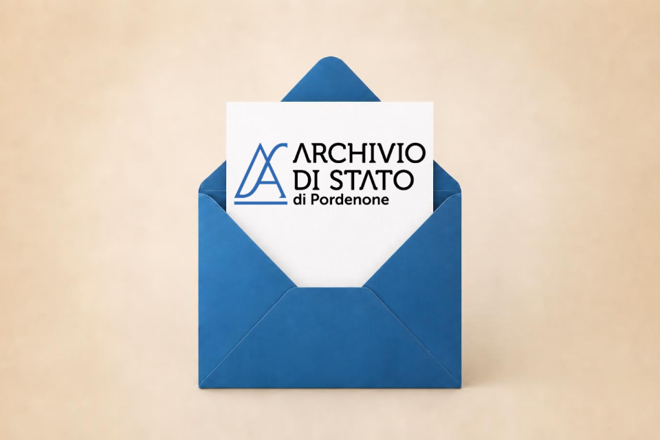 Busta della lettera con logo dell'Archivio di Stato di Pordenone